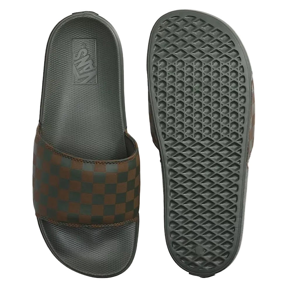 Vans Men's Checkerboard La Costa Slide in Obsidian Fern Green - Getoutside Shoes