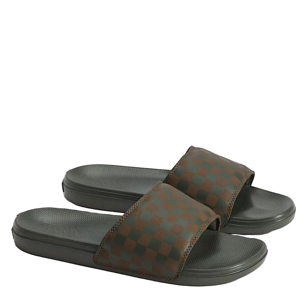Vans Men's Checkerboard La Costa Slide in Obsidian Fern Green - Getoutside Shoes