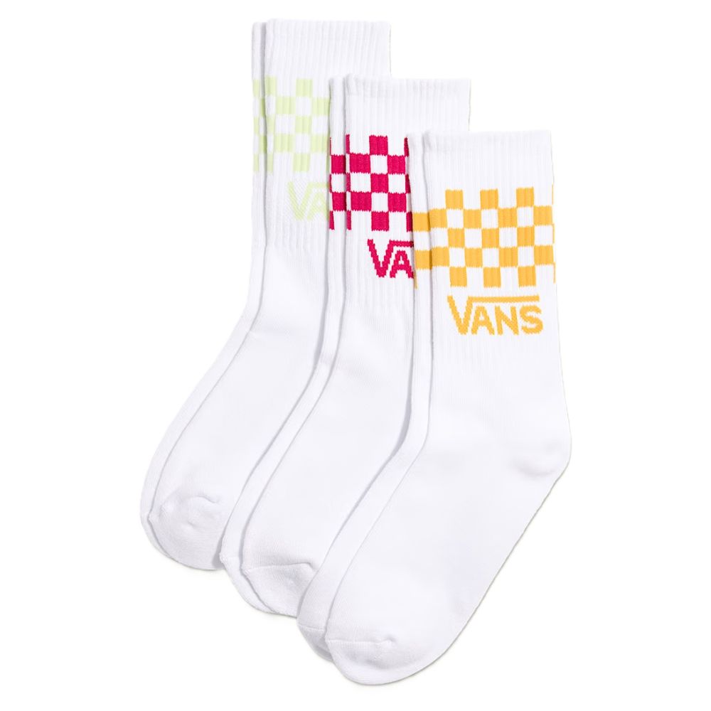Vans Classic Checkerboard 3-Pack Crew Socks in Pink/Lime/Orange