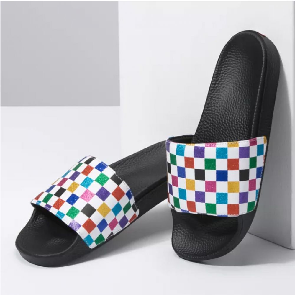 Vans Women's Glitter Slide-On in Checkerboard-Multi