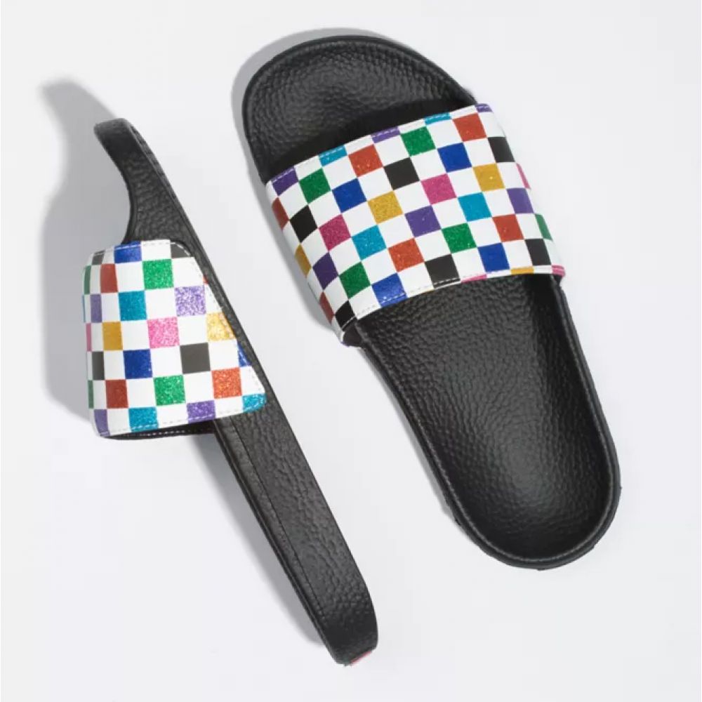 Vans Women's Glitter Slide-On in Checkerboard-Multi