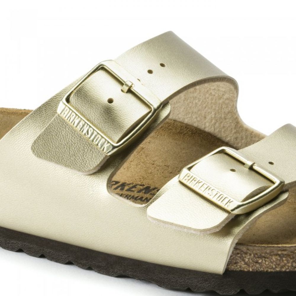 Birkenstock Women&#39;s Arizona Birko-Flor in Gold (Narrow Width)