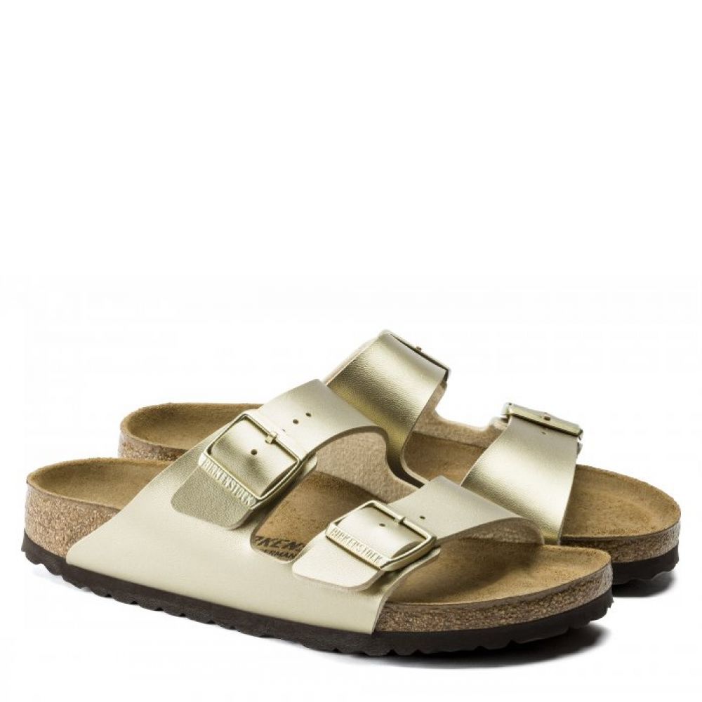 Birkenstock Women&#39;s Arizona Birko-Flor in Gold (Narrow Width)