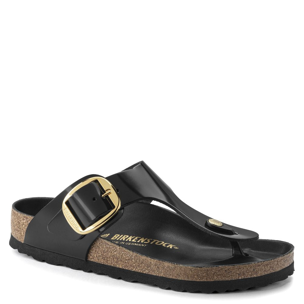 Birkenstock Women&#39;s Gizeh Big Buckle Natural Leather Patent in Black
