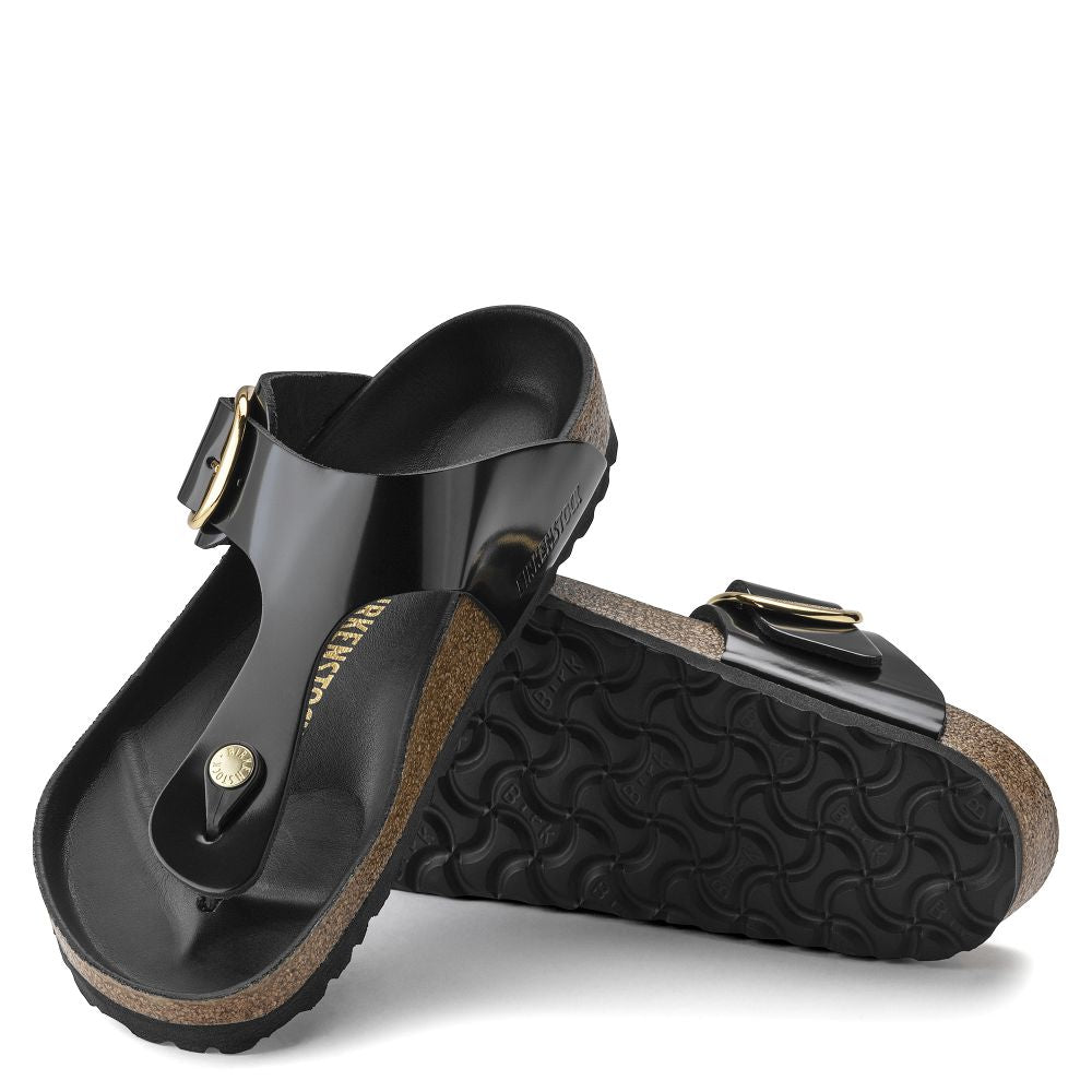 Birkenstock Women&#39;s Gizeh Big Buckle Natural Leather Patent in Black