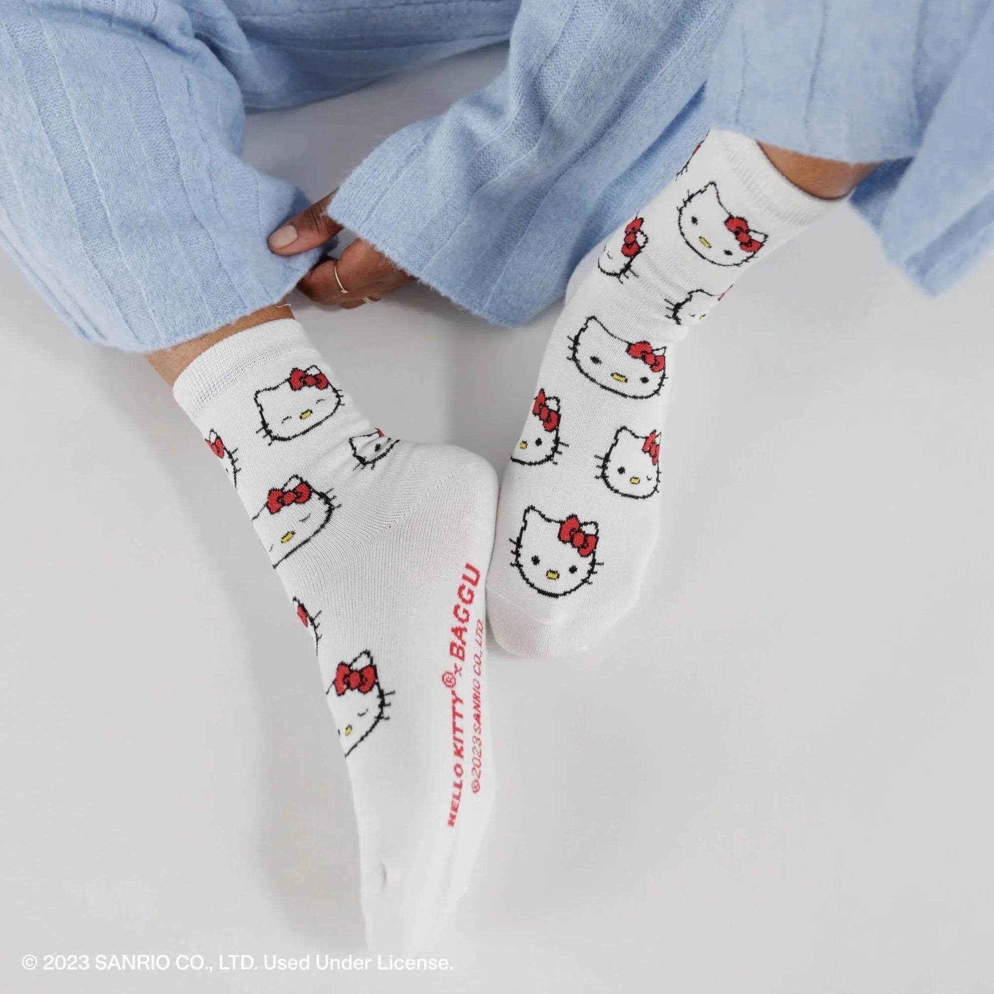 Baggu Crew Sock in Hello Kitty Snow