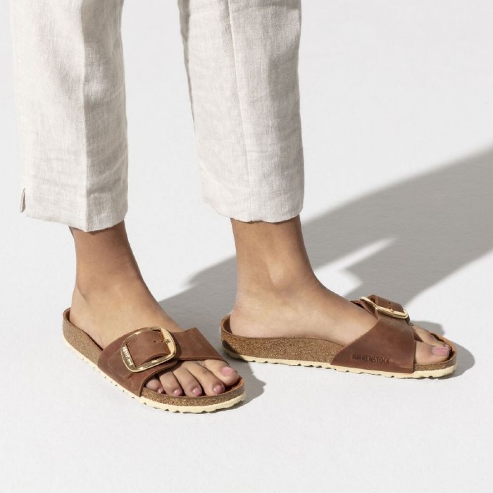Birkenstock Women's Madrid Big Buckle Oiled Leather in Cognac