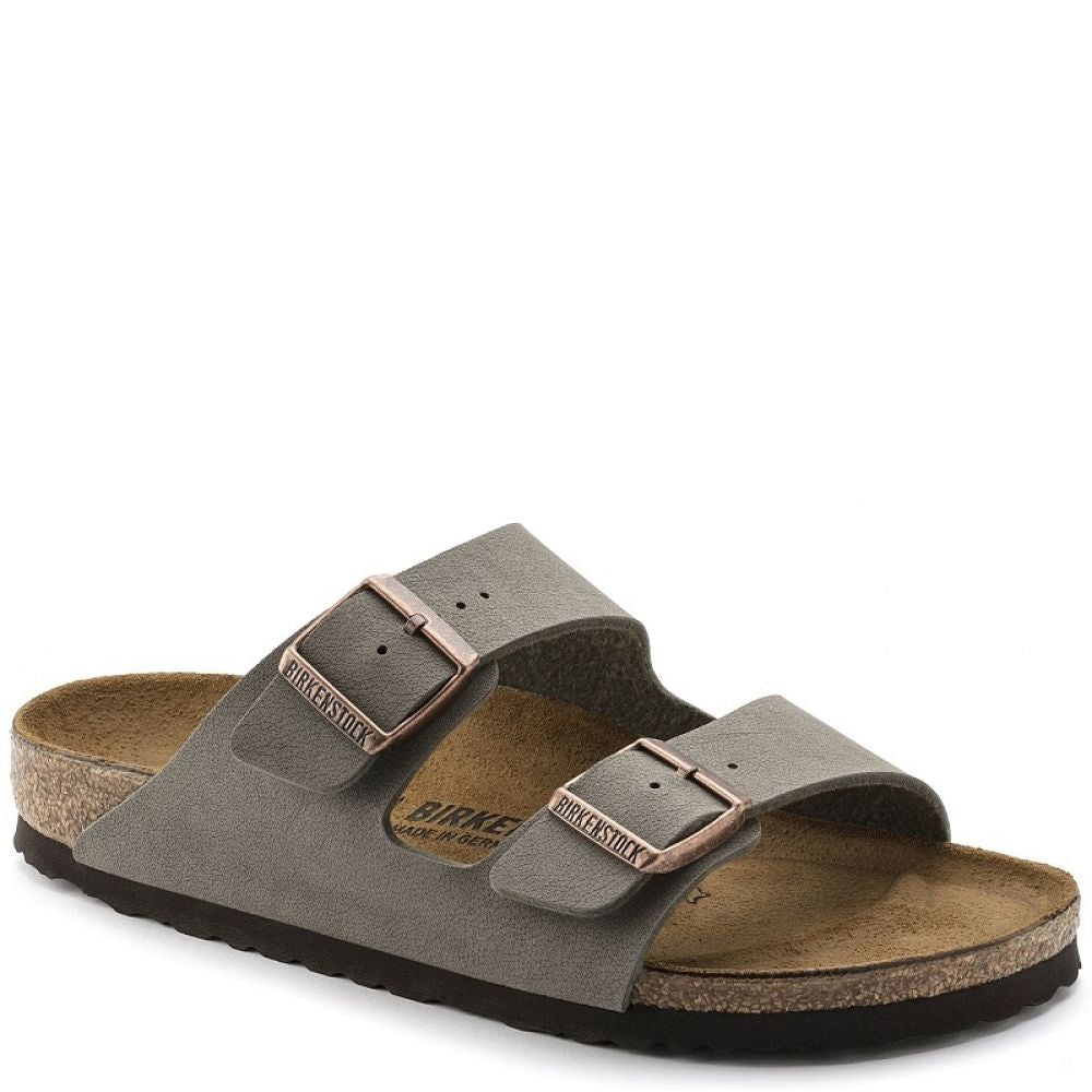 Birkenstock Women&#39;s Arizona Birkibuc in Stone (Narrow Width)