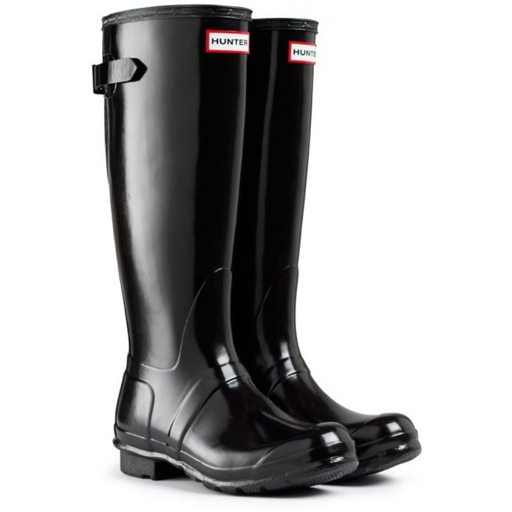 Hunter Women&#39;s Original Back Adjustable Gloss Rain Boots in Black