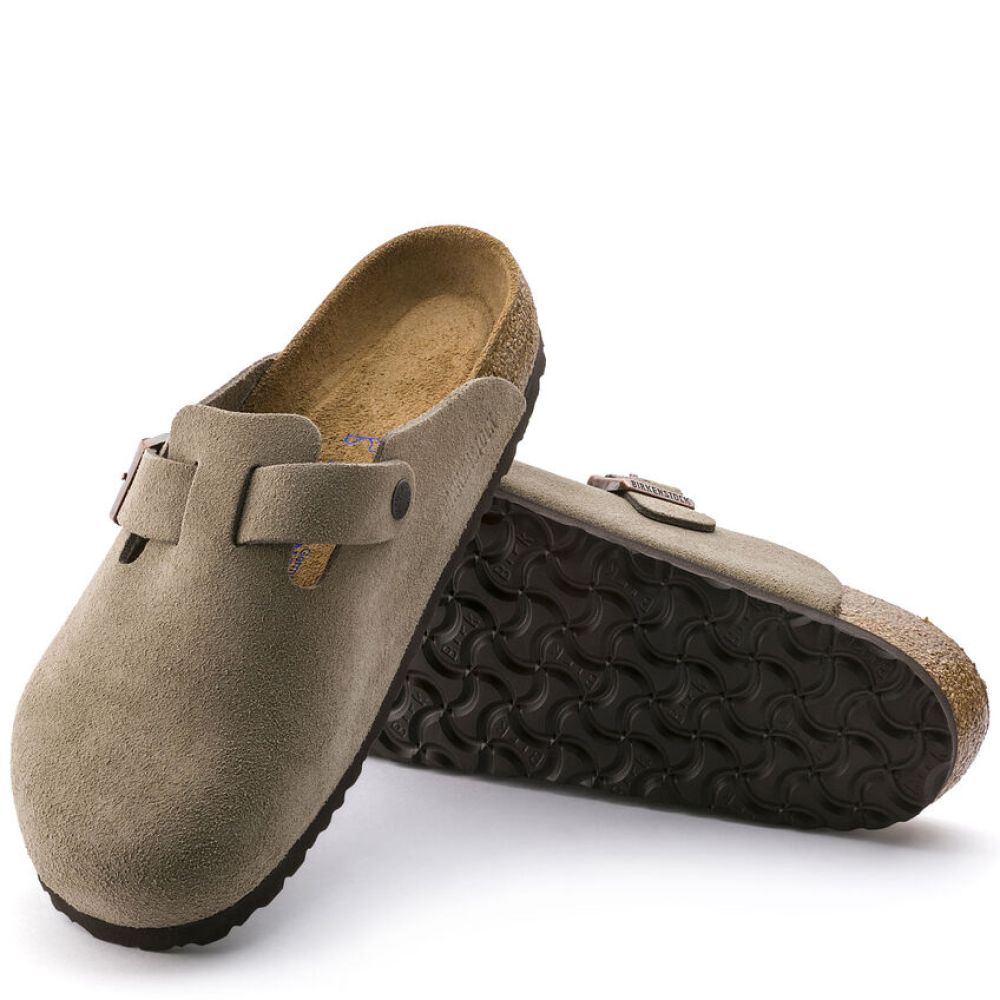 Birkenstock Boston Softbed Suede Leather in Taupe