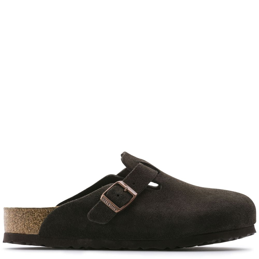Birkenstock Boston Softbed Suede Leather in Mocha