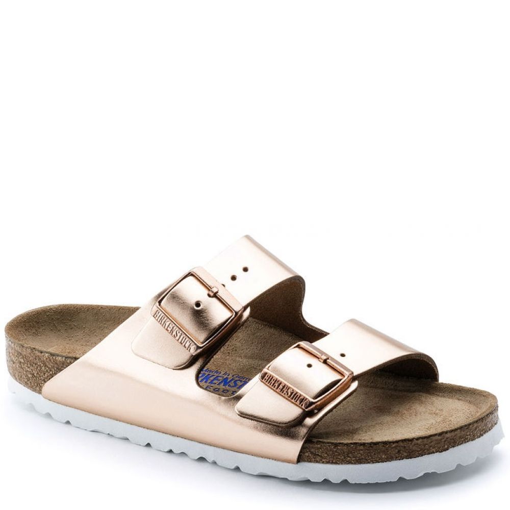 Birkenstock Women's Arizona Softbed Leather in Metallic Copper