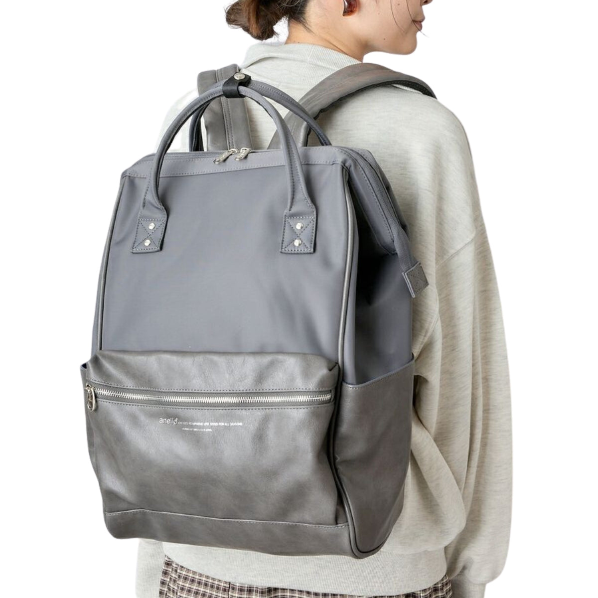 Anello Premium Clasp Backpack Large in Grey