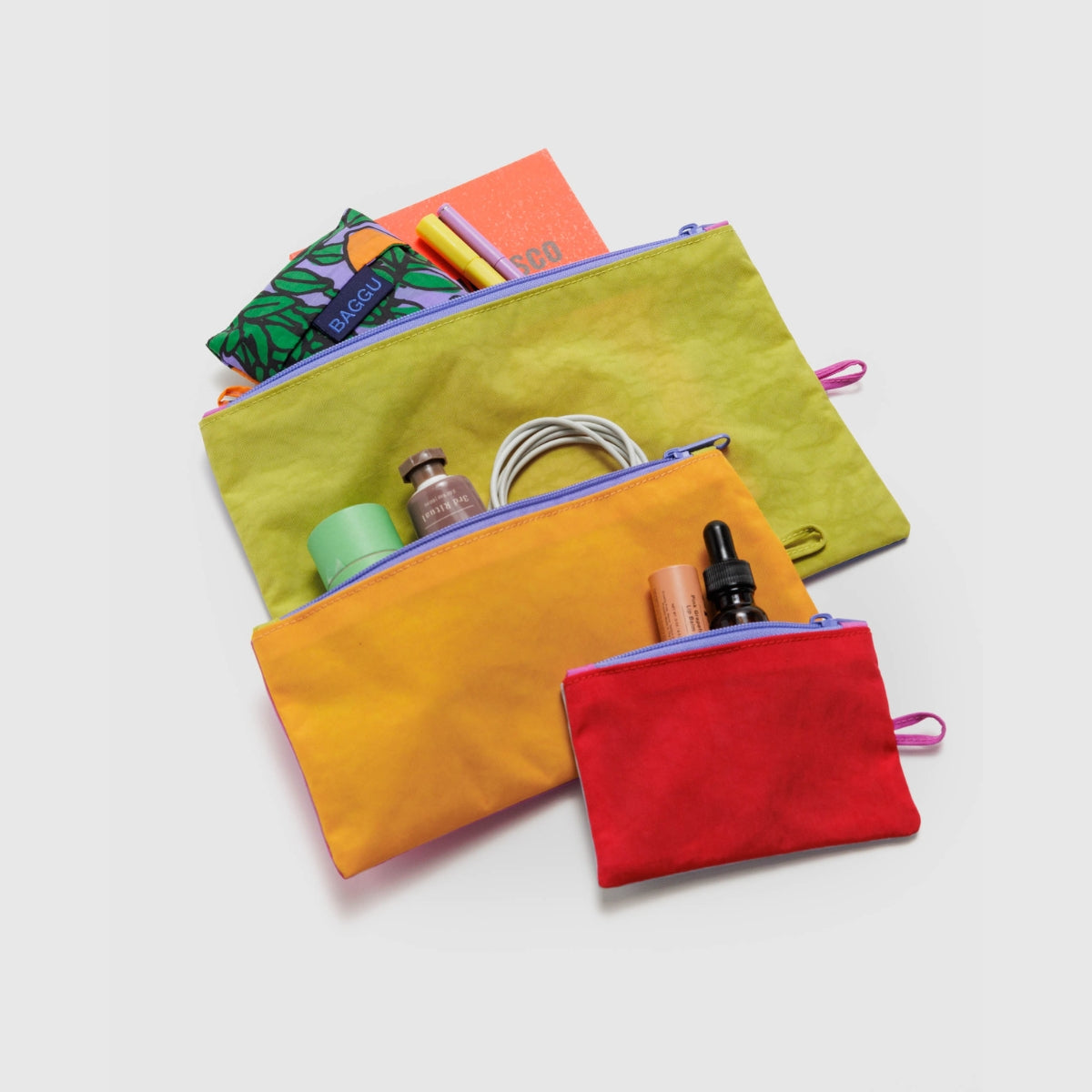 Baggu Flat Pouch Set in Vacation Colorblock