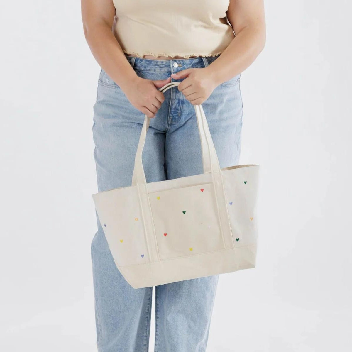 Baggu Medium Heavyweight Canvas Tote in Embroidered Hearts