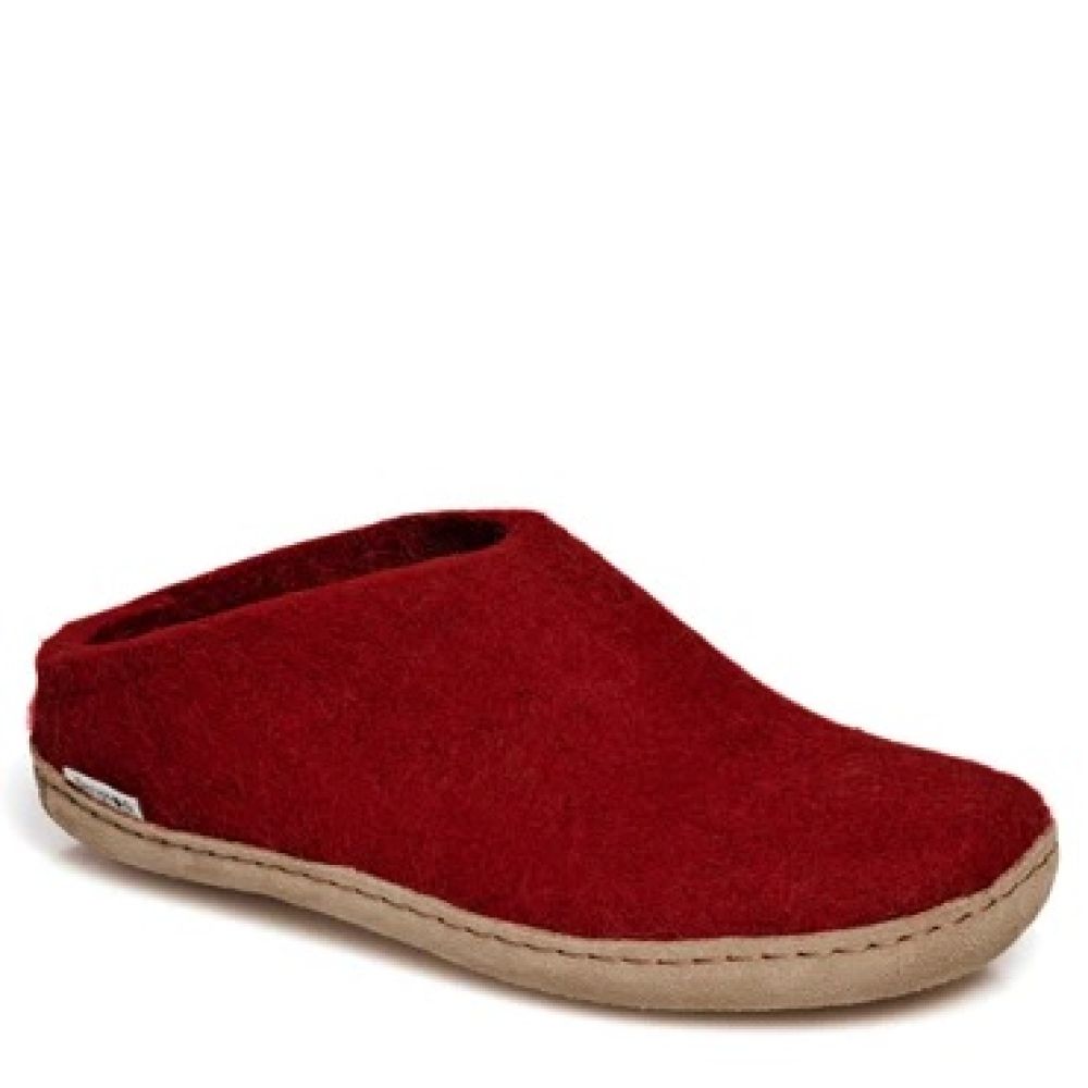 Glerups Women’s Open Heel Leather Sole in Red