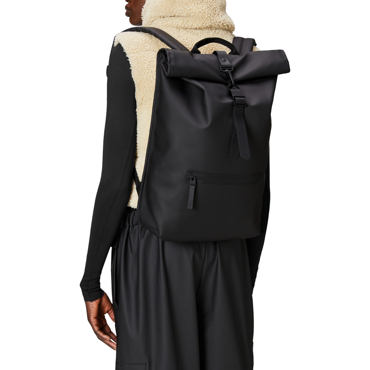 Rains Rolltop Rucksack in Black