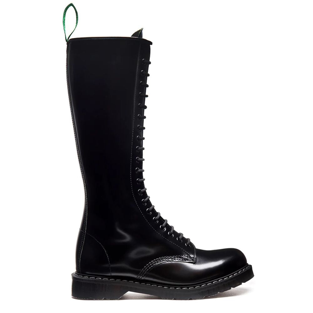 Solovair 20 Eye Zip Derby Boot in Black Hi-Shine