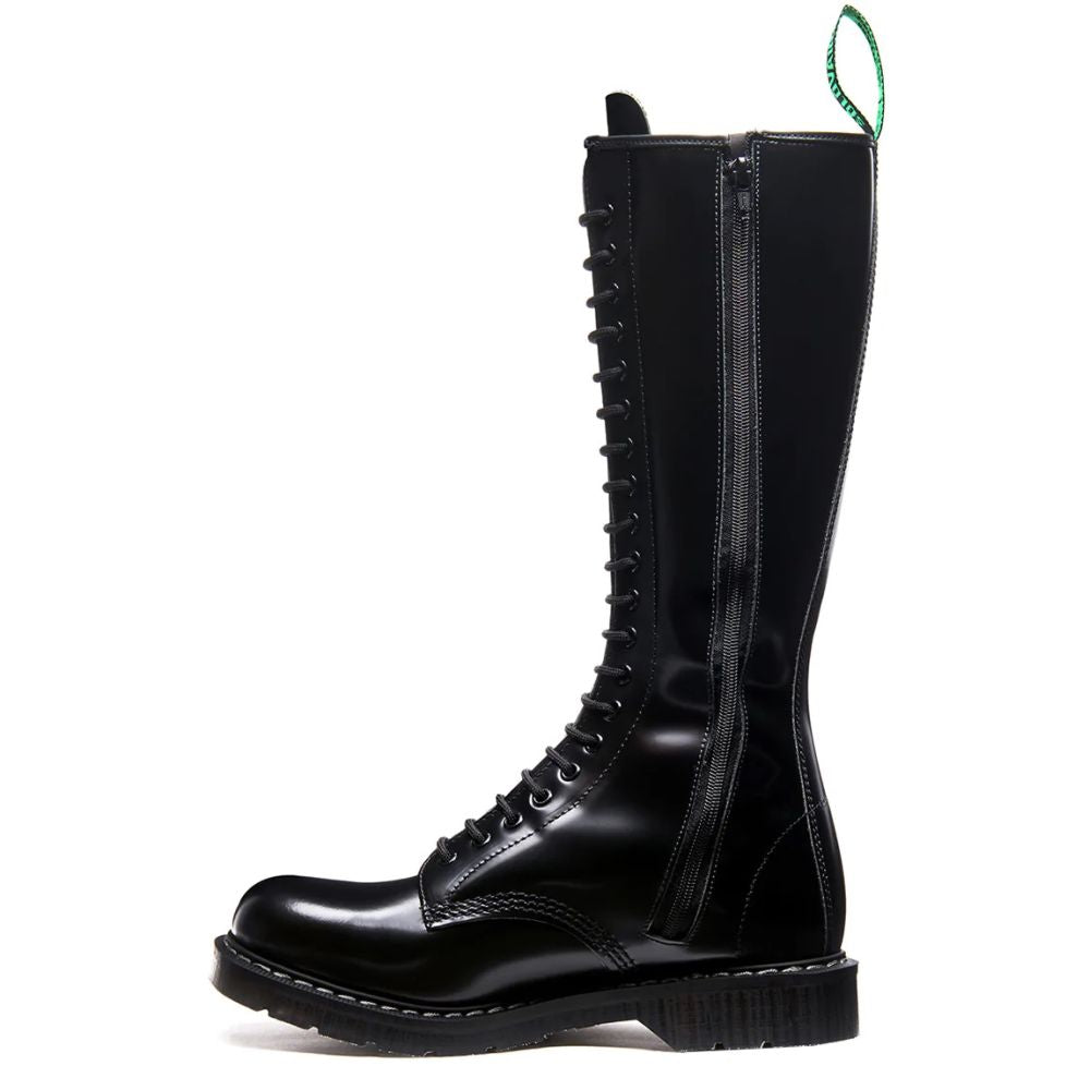 Solovair 20 Eye Zip Derby Boot in Black Hi-Shine