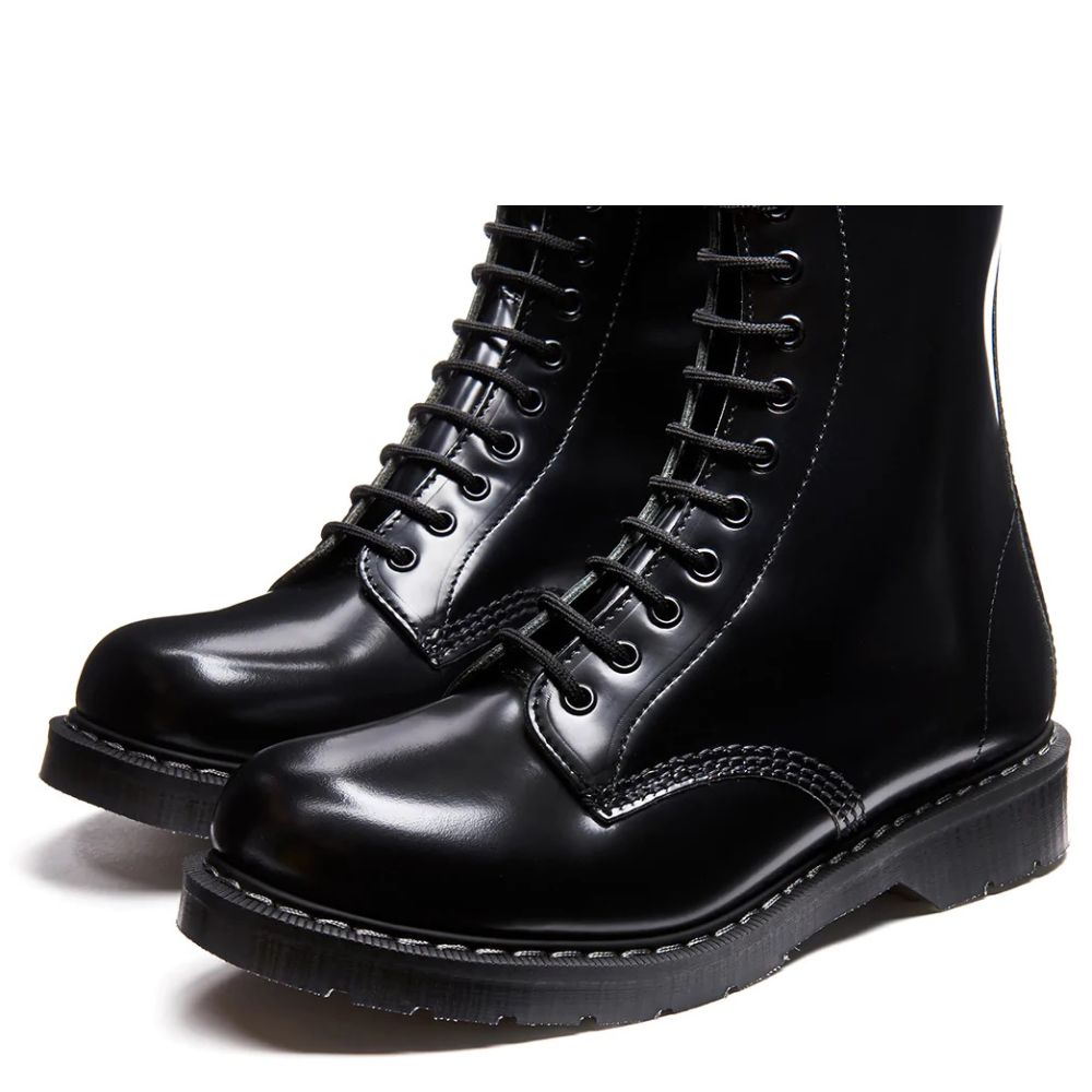 Solovair 20 Eye Zip Derby Boot in Black Hi-Shine