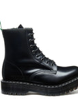 Solovair 8 Eye Zip Platform Derby Boot in Black Hi-Shine