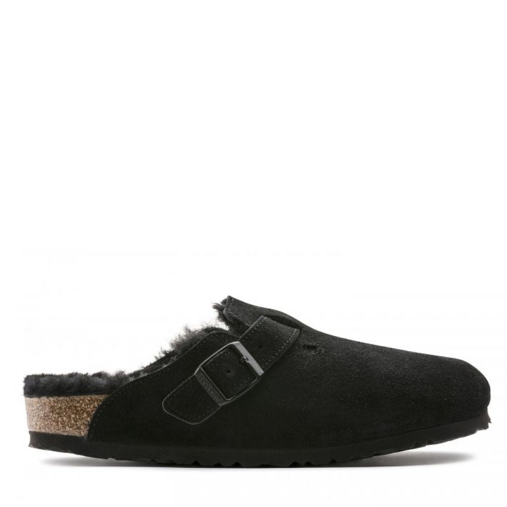 Birkenstock Boston Shearling Suede Leather in Black - Getoutside Shoes