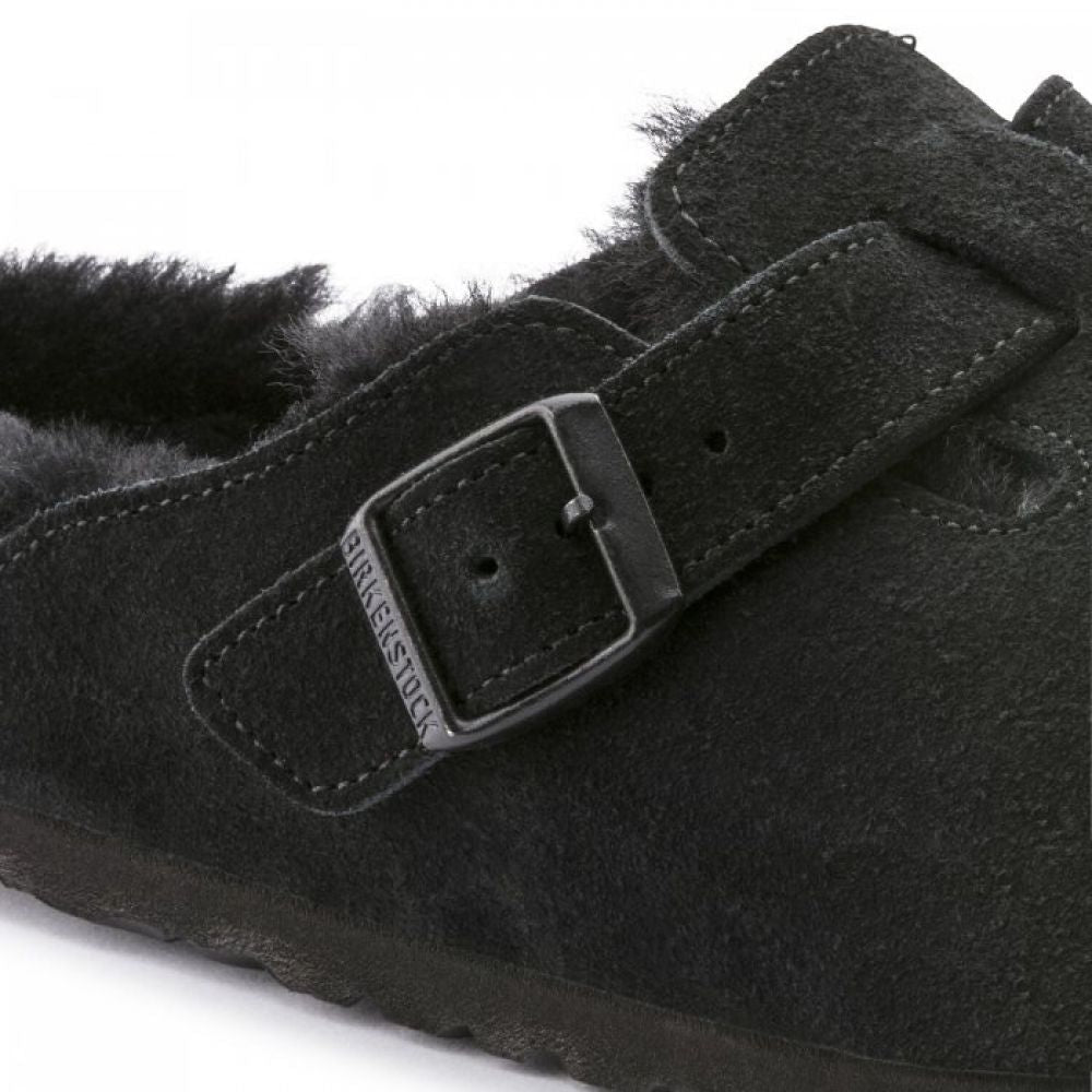 Birkenstock Boston Shearling Suede Leather in Black - Getoutside Shoes