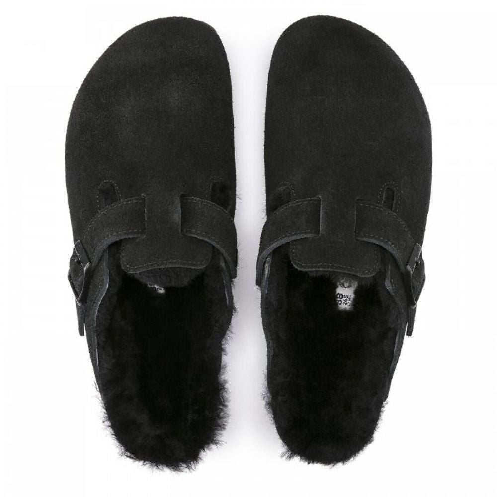 Birkenstock Boston Shearling Suede Leather in Black - Getoutside Shoes