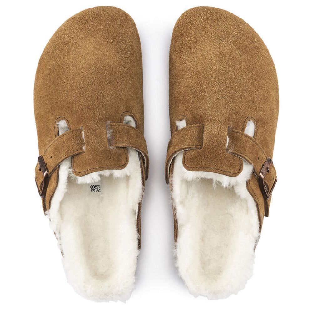 Birkenstock Boston Shearling Suede Leather in Mink - Getoutside Shoes