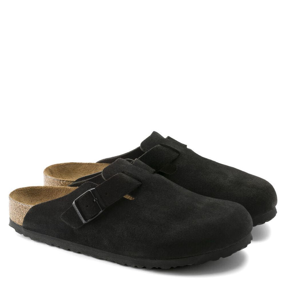 Birkenstock Boston Softbed Suede Leather in Black - Getoutside Shoes