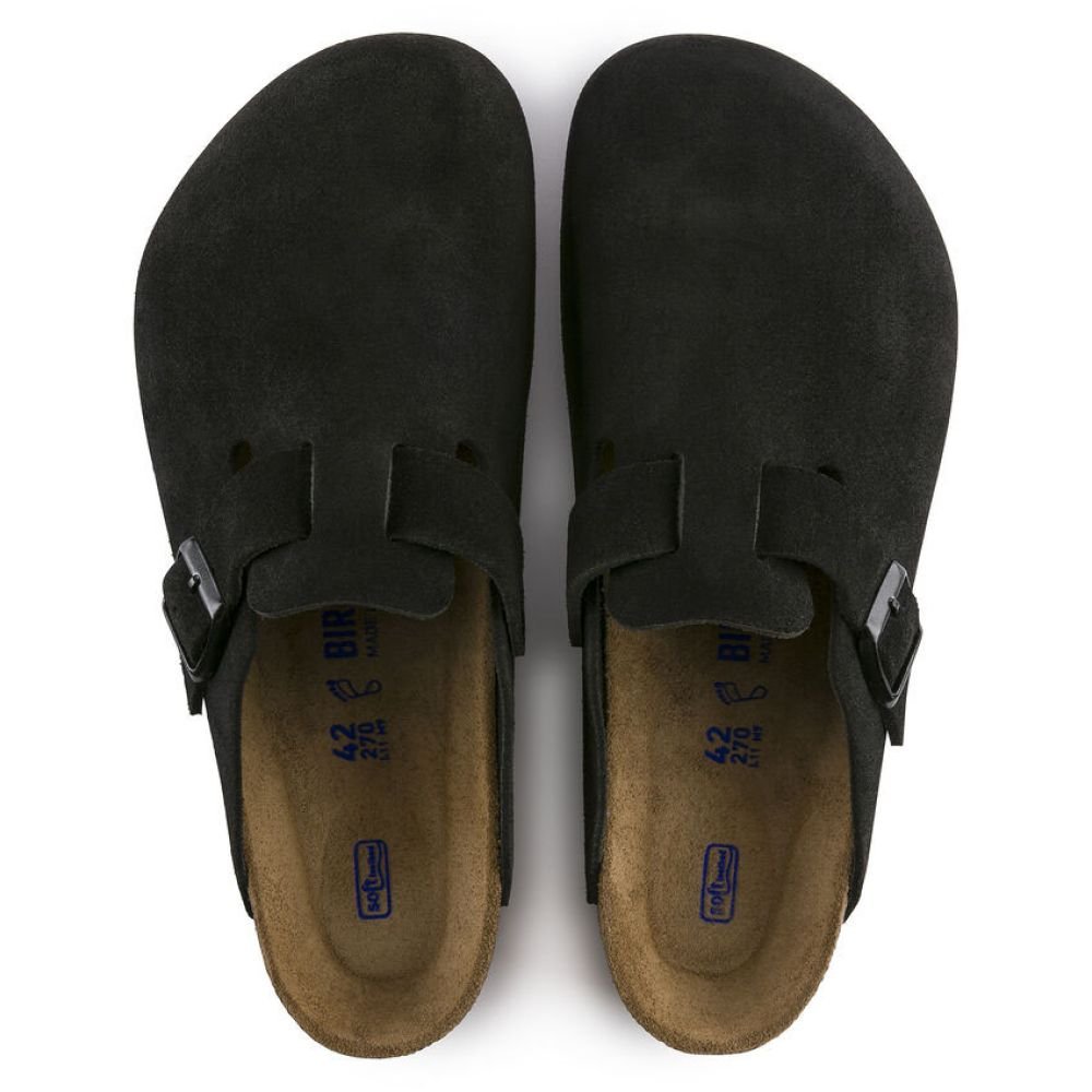 Birkenstock Boston Softbed Suede Leather in Black - Getoutside Shoes