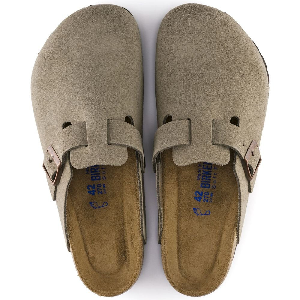 Birkenstock Boston Softbed Suede Leather in Taupe - Getoutside Shoes