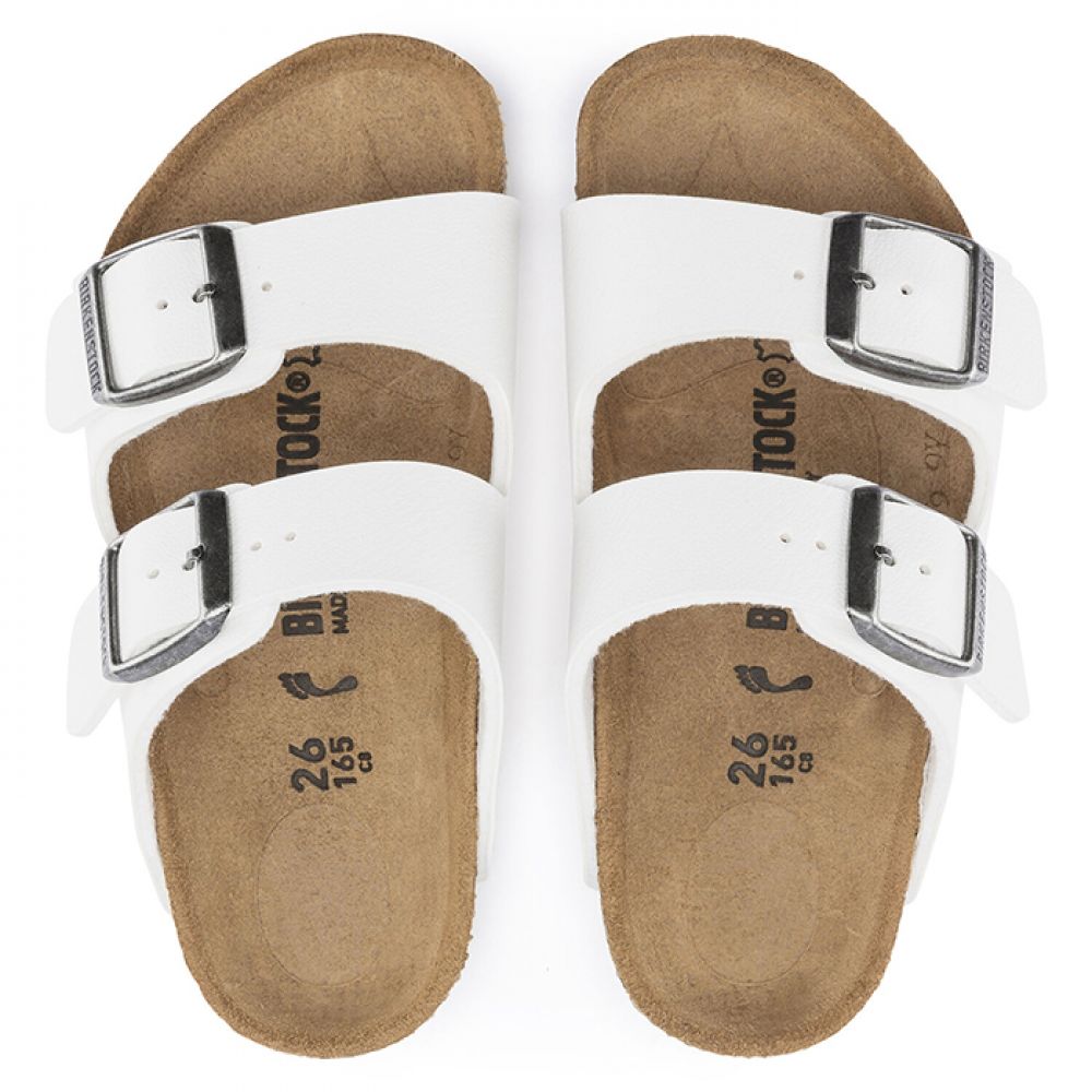 Birkenstock Kids Arizona Birko-Flor in White (Narrow Width) - Getoutside Shoes