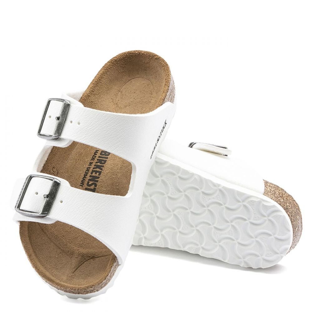 Birkenstock Kids Arizona Birko-Flor in White (Narrow Width) - Getoutside Shoes