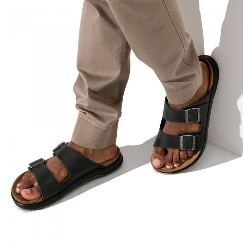Birkenstock Men's Arizona Cross Town Oiled Leather in Black - Getoutside Shoes