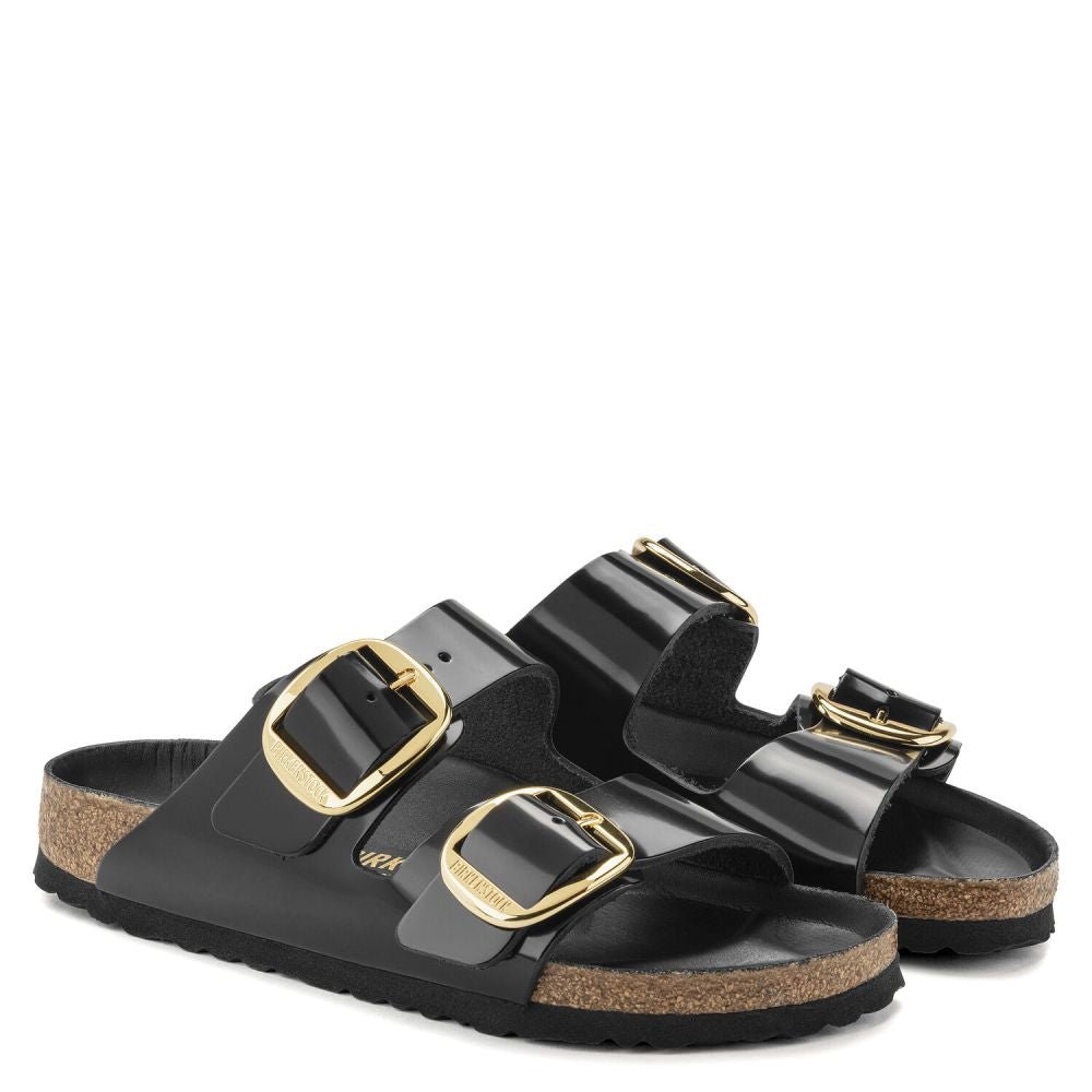 Birkenstock Women's Arizona Big Buckle Natural Leather Patent in High Shine Black - Getoutside Shoes