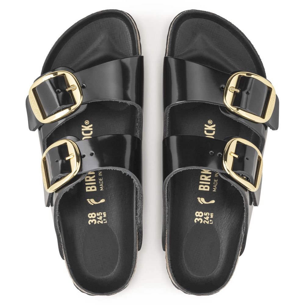 Birkenstock Women's Arizona Big Buckle Natural Leather Patent in High Shine Black - Getoutside Shoes