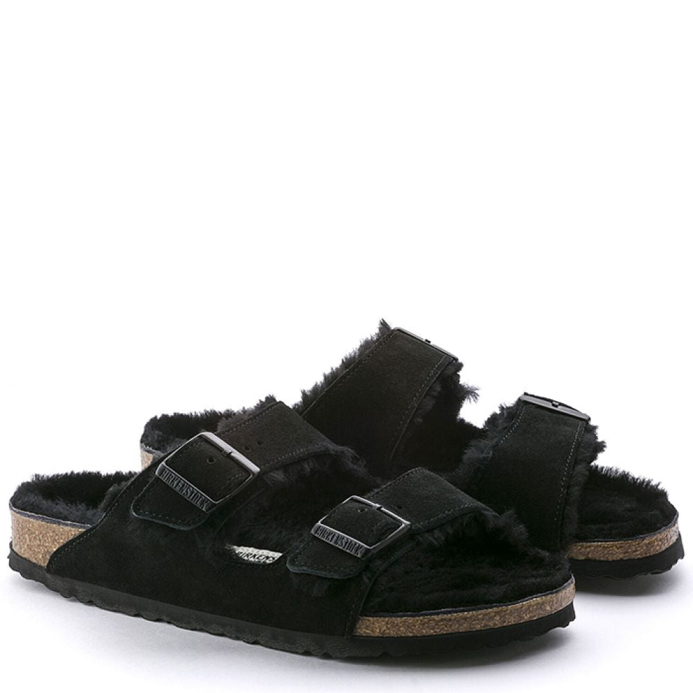 Birkenstock Women's Arizona Shearling in Black - Getoutside Shoes