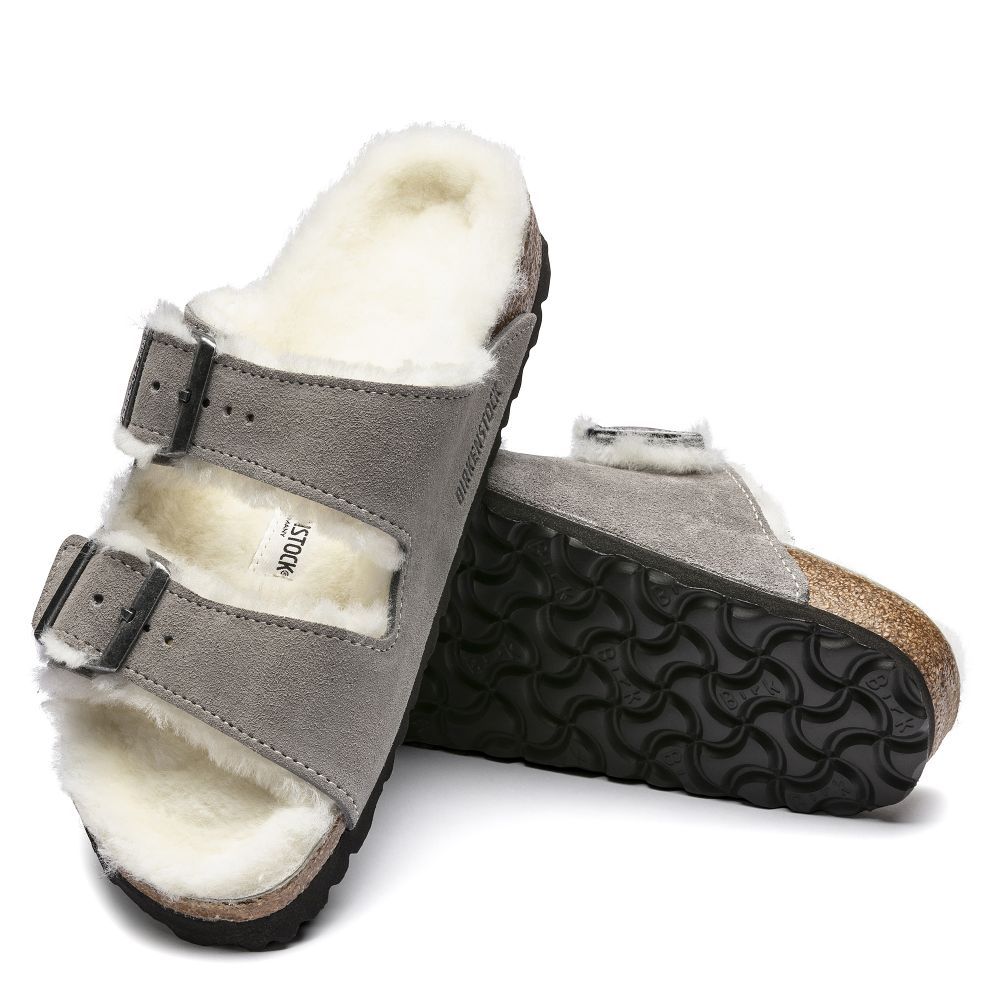 Birkenstock Women's Arizona Shearling in Stone Coin - Getoutside Shoes