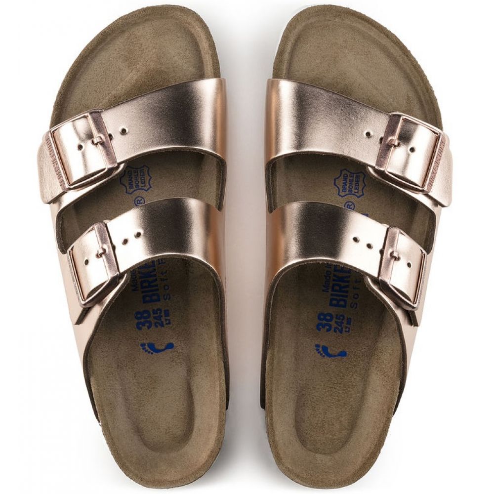 Birkenstock Arizona Softbed Leather in Metallic Copper - Getoutside Shoes