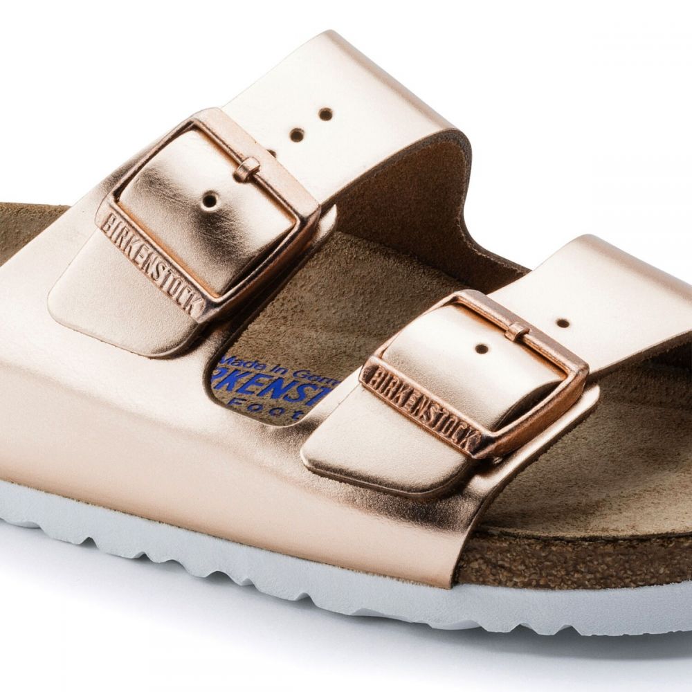 Birkenstock Arizona Softbed Leather in Metallic Copper - Getoutside Shoes