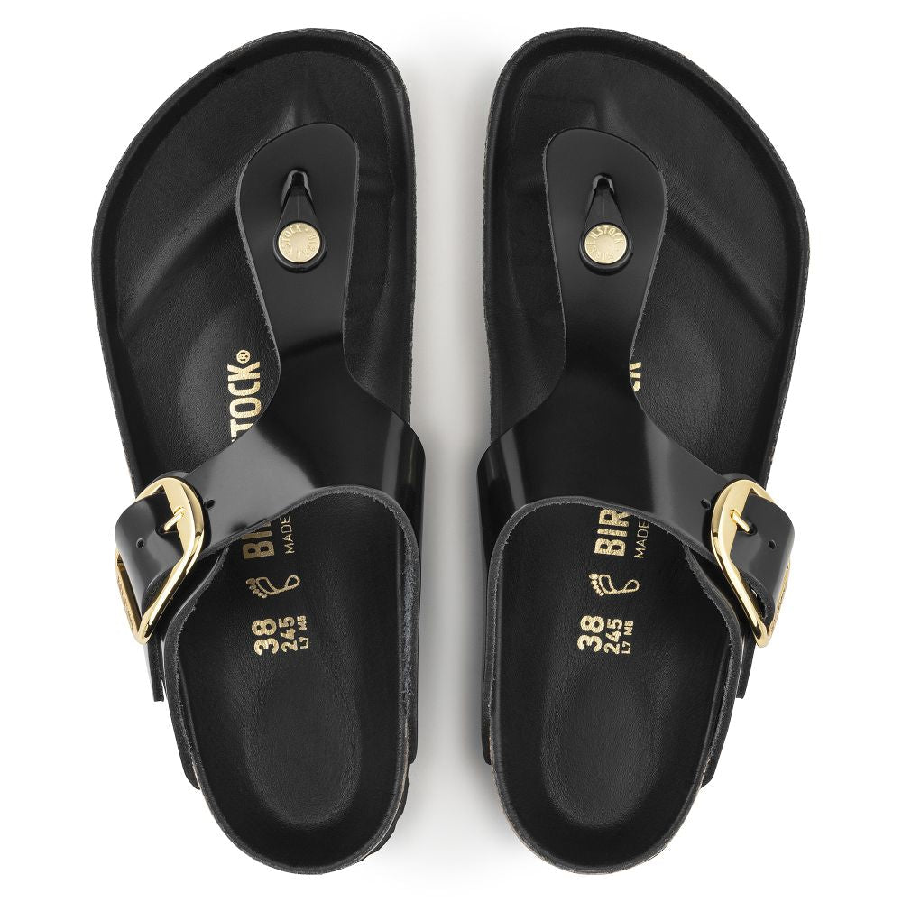 Birkenstock Women's Gizeh Big Buckle Natural Leather Patent in Black - Getoutside Shoes