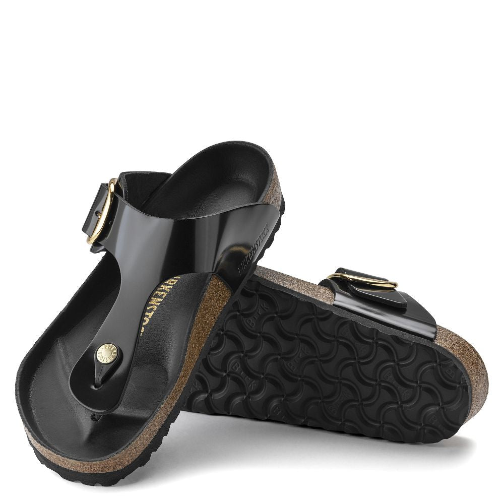 Birkenstock Women's Gizeh Big Buckle Natural Leather Patent in Black - Getoutside Shoes