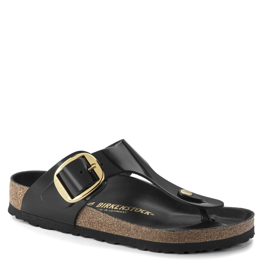 Birkenstock Women's Gizeh Big Buckle Natural Leather Patent in Black - Getoutside Shoes