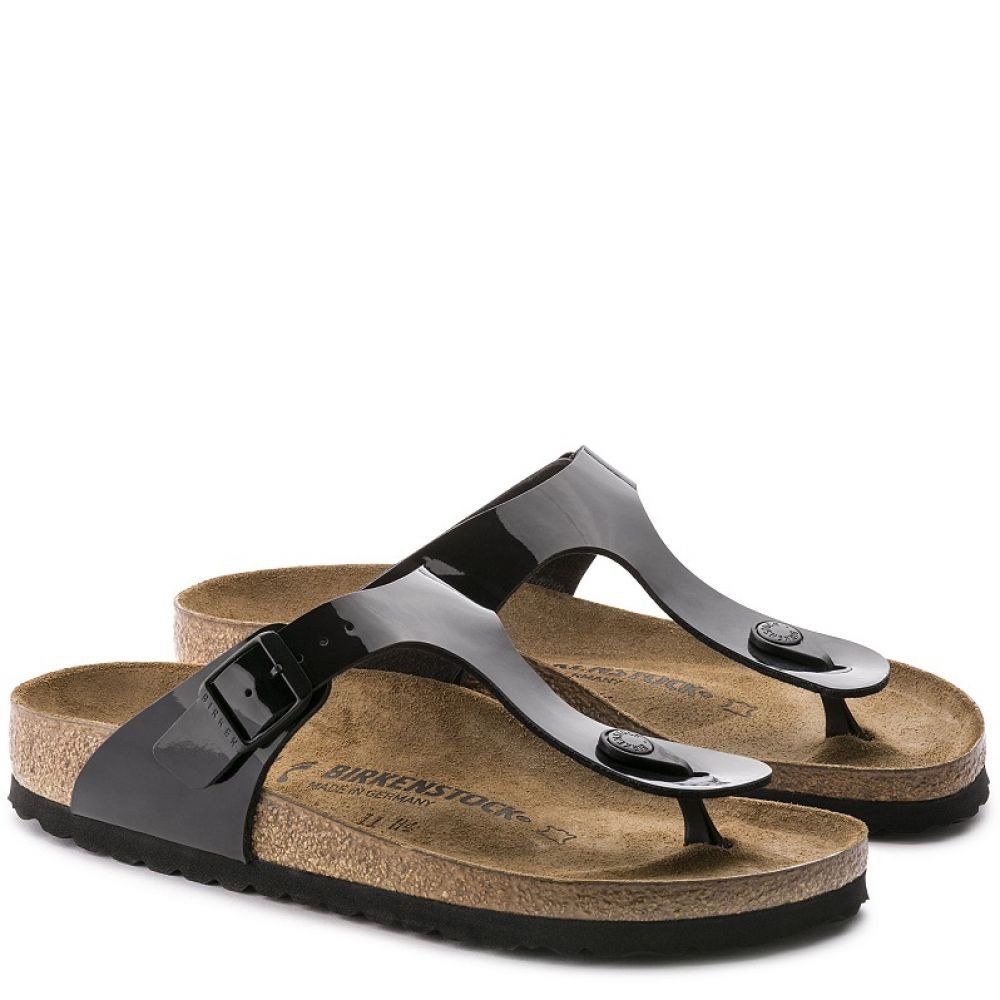 Birkenstock Women's Gizeh Birko-Flor Patent in Black - Getoutside Shoes