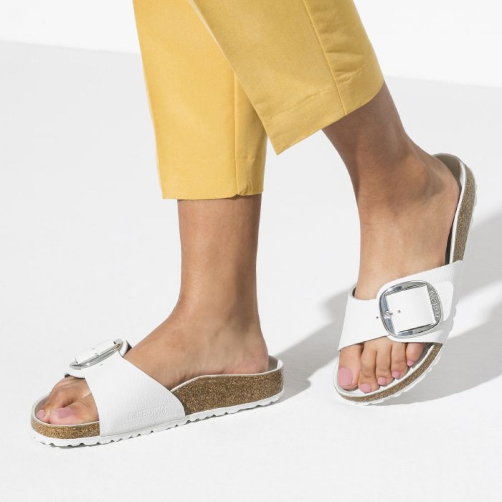 Birkenstock Women's Madrid Big Buckle Leather in White - Getoutside Shoes