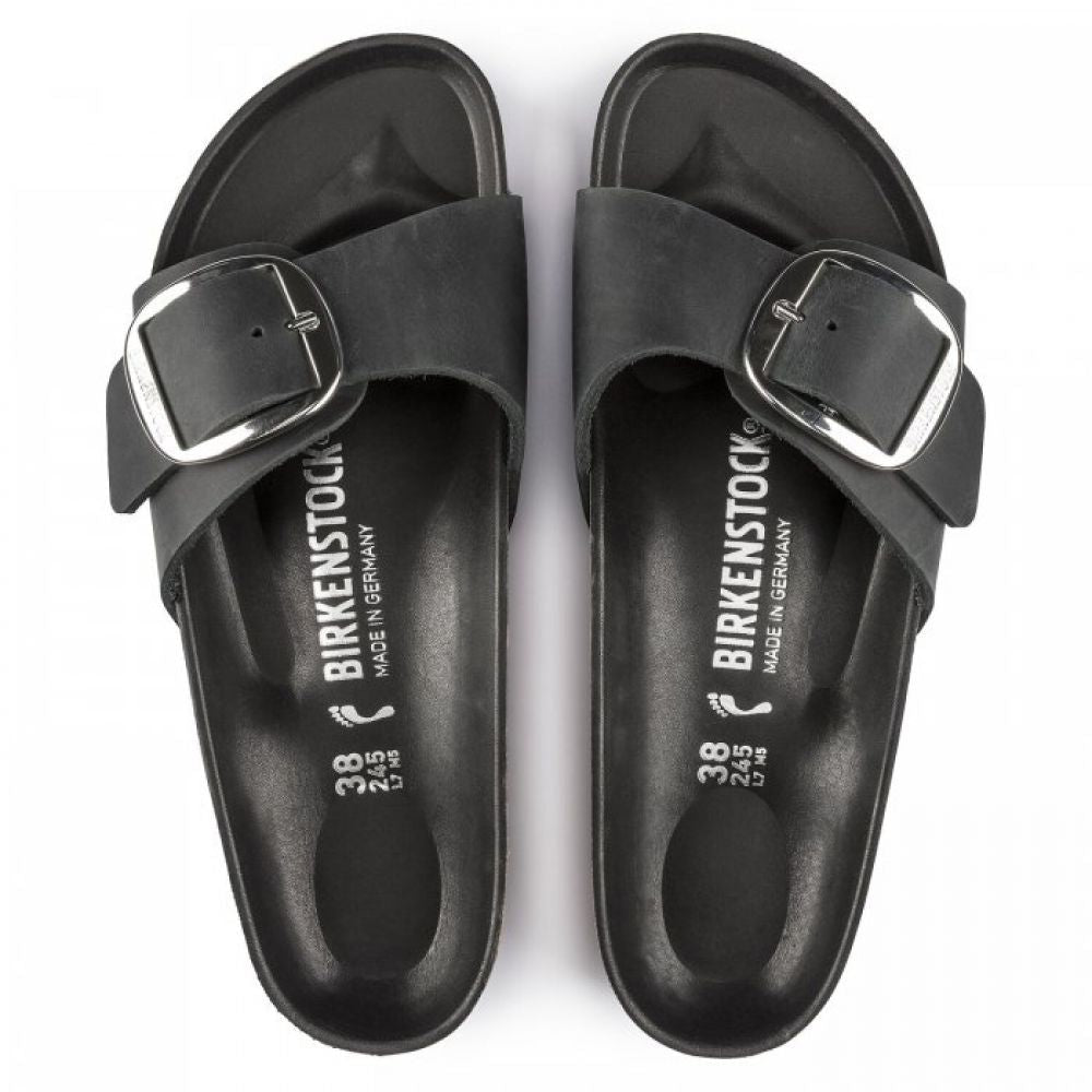 Birkenstock Madrid Big Buckle Oiled Leather in Black - Getoutside Shoes