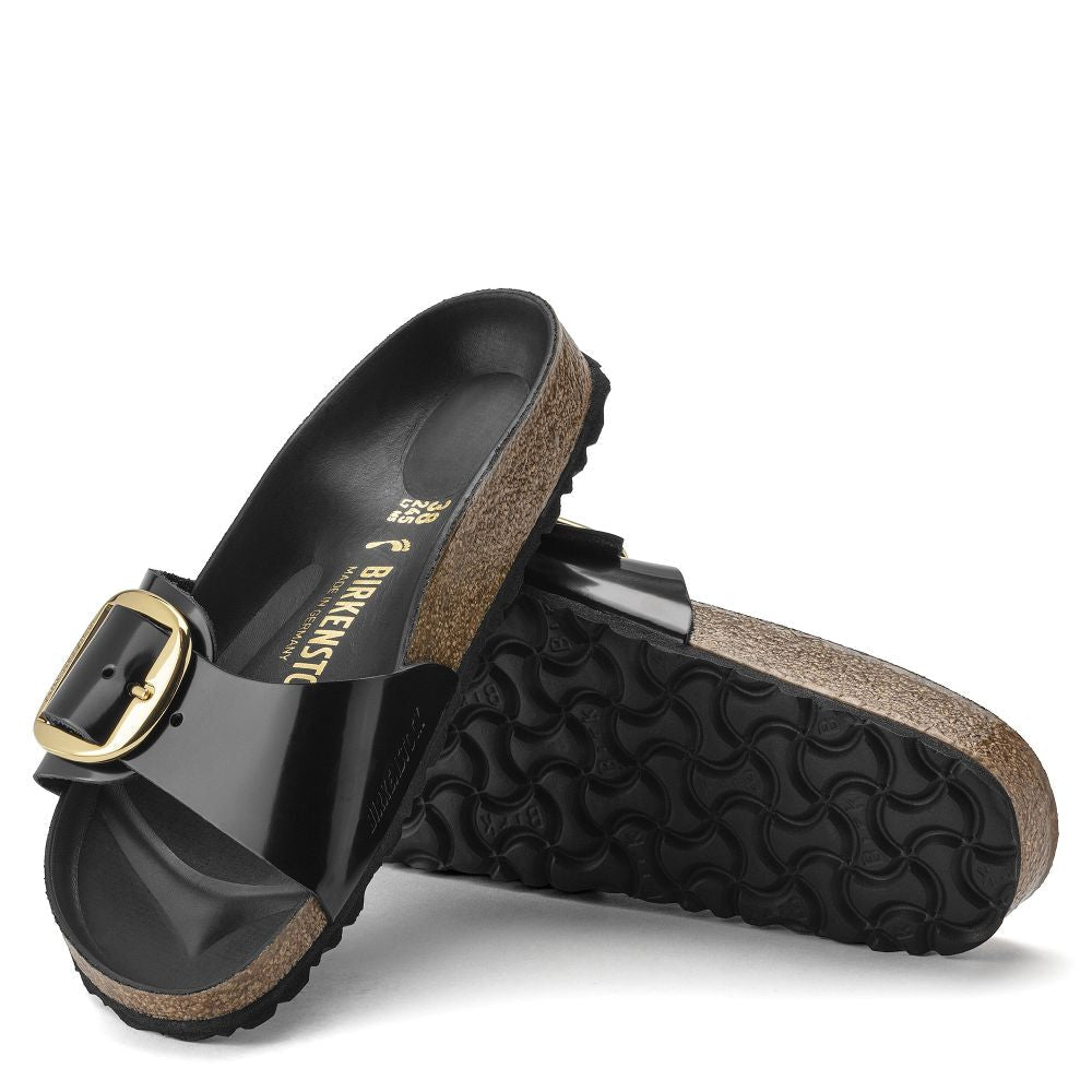 Birkenstock Women's Madrid Big Buckle Oiled Leather in High Shine Black - Getoutside Shoes