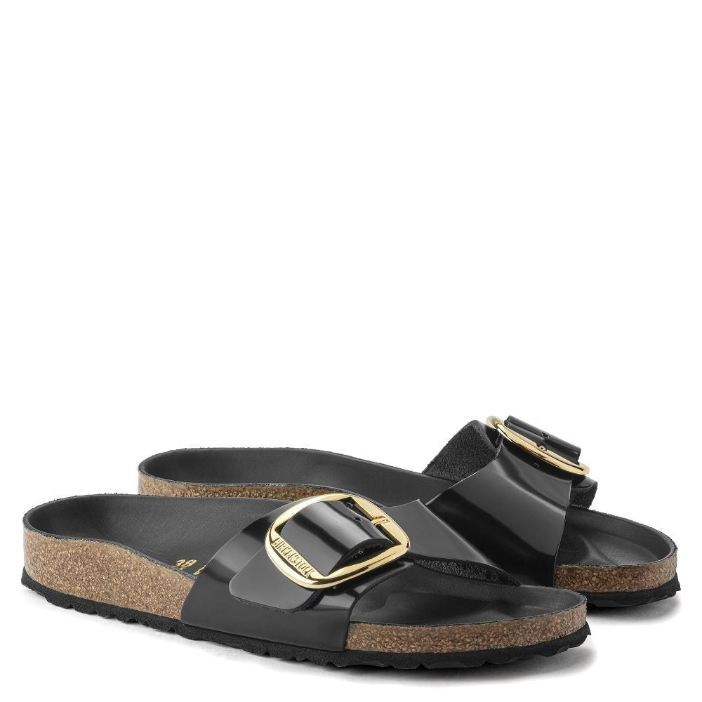 Birkenstock Women's Madrid Big Buckle Oiled Leather in High Shine Black - Getoutside Shoes