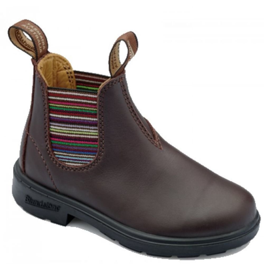 Blundstone Kids 1413 in Brown with Striped Elastic - Getoutside Shoes